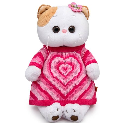 Мягкая игрушка BUDI BASA collection Кошечка Ли-Ли в вязаном платье с сердцем, 24 см, белый/розовый