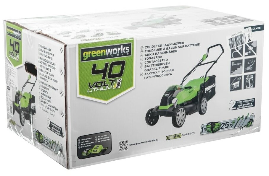 Газонокосилка аккумуляторная G-MAX 40V GREENWORKS G40LM35K2 - фотография № 16