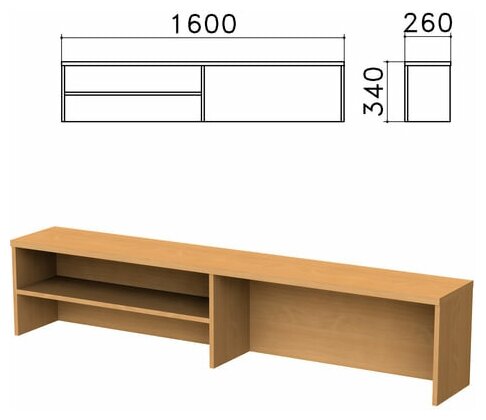 Надстройка для стола письменного "Монолит", 1600х260х340 мм, 1 полка, цвет бук бавария, НМ39.1