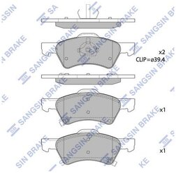 Дисковые тормозные колодки передние SANGSIN BRAKE SP1440 для Chrysler Voyager, Dodge Caravan (4 шт.)