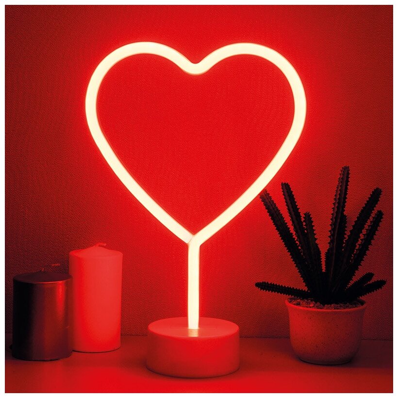 Романтический светильник- ночник неоновое Сердце, светодиодный, красный свет