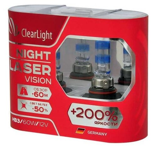 CLEARLIGHT ML9005NLV200 ML9005NLV200_лампа! галогеновая 12V HB3 60W P20d 4300K (бокс 2шт) Night Laser Vision +200%\