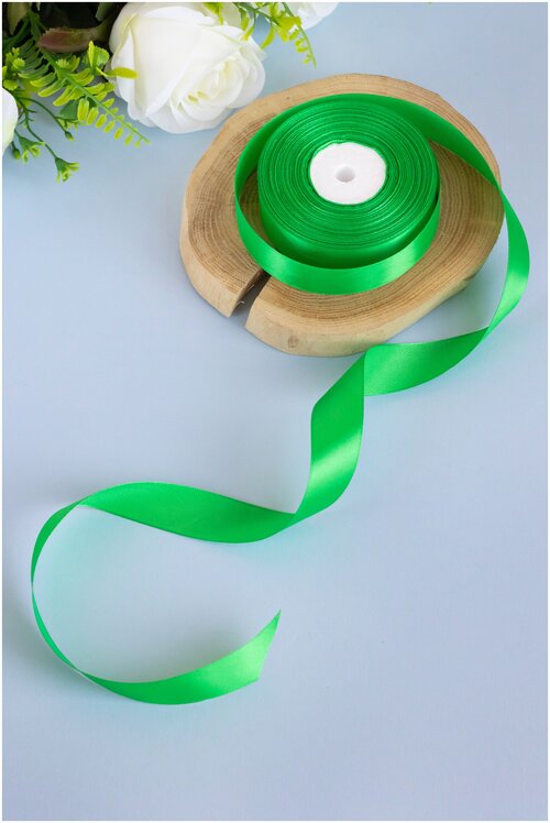 Зеленая атласная лента для украшения подарков, декора свадьбы и творческих поделок, 25 мм, 1 штука