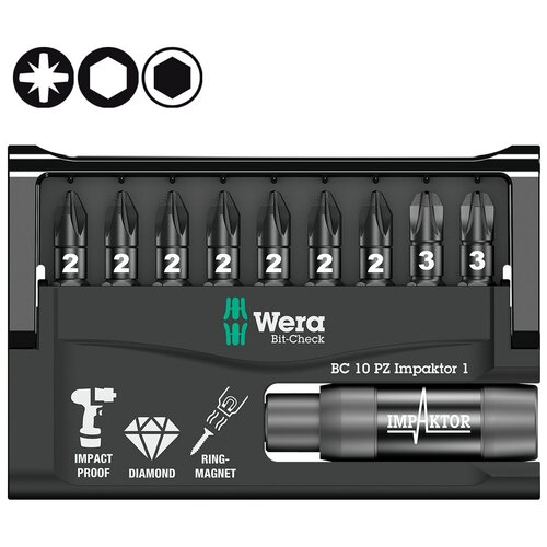 Набор WERA Bit-Check 10 PZ Impaktor 1 057684