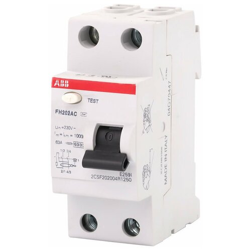 Устройство защитного отключения (УЗО) ABB FH202 AC 40/0,1 mA, 40A 100mA узо abb fh202 ac 40 0 3 2 х полюсное тип ac 40a 300ma 2 модуля