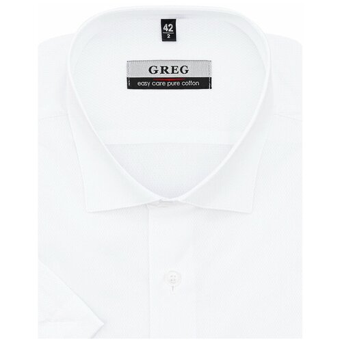 фото Рубашка мужская короткий рукав greg 113/101/29871, прямой силуэт / сlassic fit, цвет белый, рост 174-184, размер ворота 41