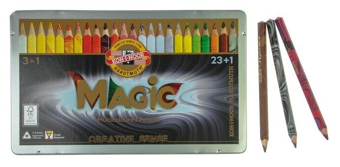 Карандаши 24 цвета Koh-I-Noor 3408 Magic + карандаш-блендер, в металлическом пенале./В упаковке шт: 1