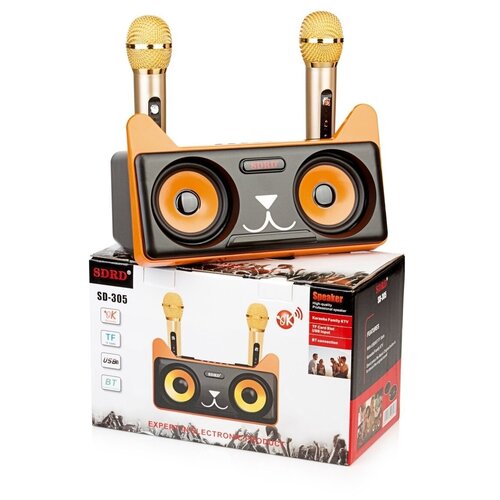 Караоке система SDRD SD-305 / bluetooth колонка с двумя микрофонами / колонка-караоке Котик / Караоке для детей / Колонка с ушками + 2 микрофона