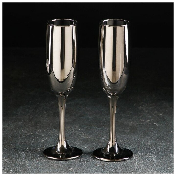 Доляна Набор бокалов стеклянных для шампанского Доляна «Кьянти», 170 мл, 2 шт, цвет серый