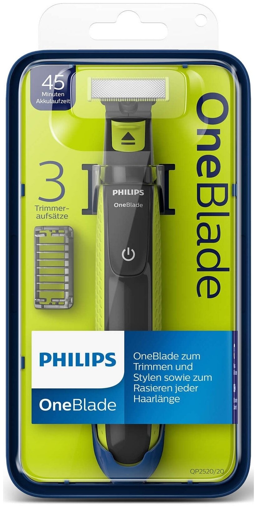 Триммер Philips OneBlade QP2520/60, черный/зеленый лайм - фотография № 7