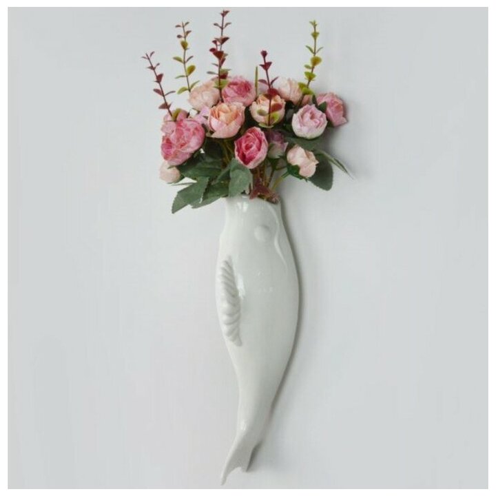 Декор настенный-ваза "Рыбки" 26.2 x 7.3 см, белый 7422152