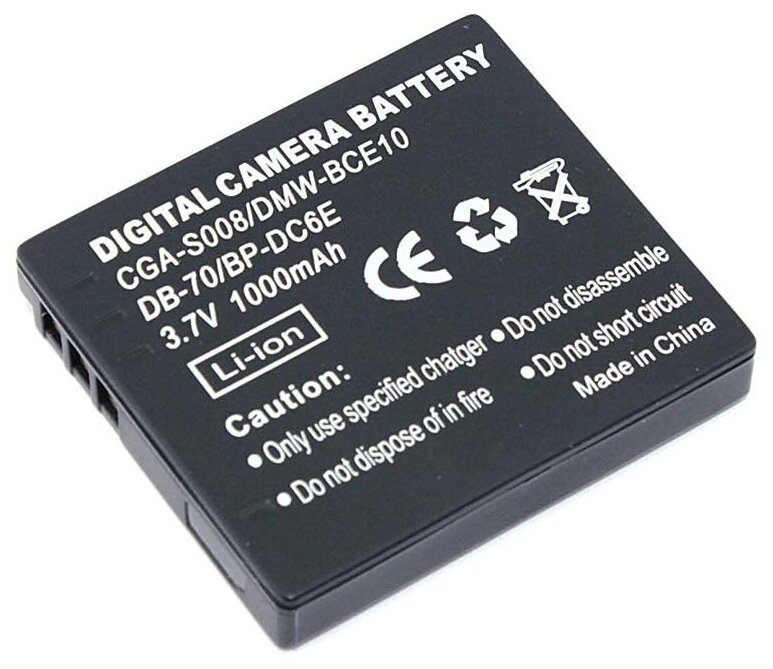 Аккумулятор для фотоаппарата Panasonic VW-VBJ10, DMW-BCE10, CGA-S008 3,7V 1000mAh код mb079564