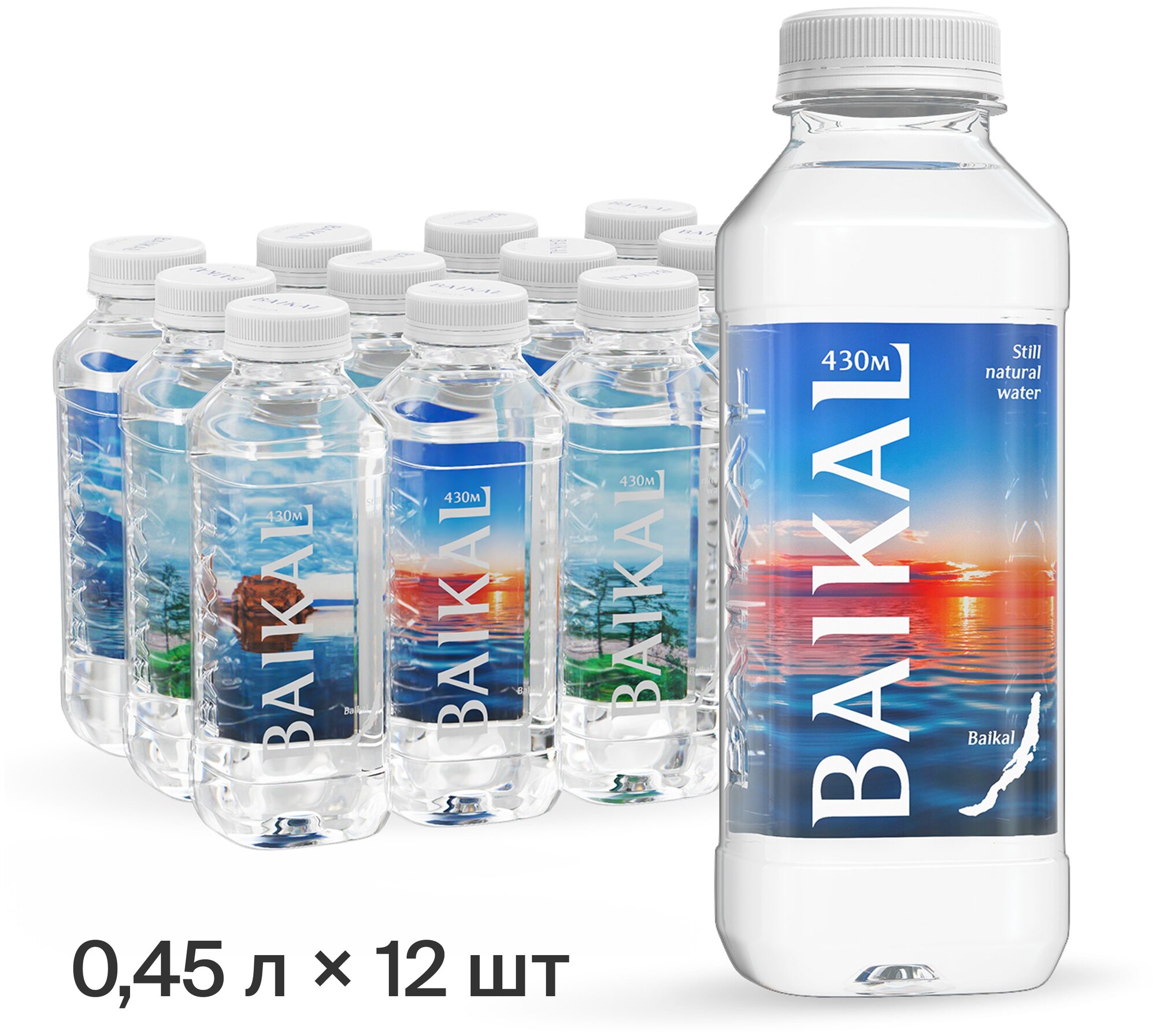 Природная питьевая вода Байкальская глубинная BAIKAL430, ПЭТ, 12 шт. по 0.45 л