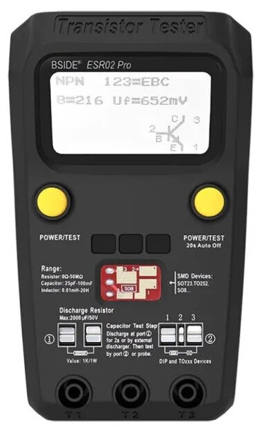 Цифровой тестер транзисторов BSIDE ESR02 Pro