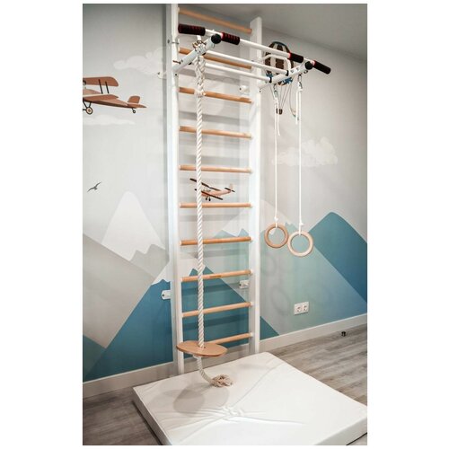 Шведская стенка для детей из дерева Woodream Baby, Аксель 243 см, детский спортивный комплекс с кольцами и лестницей