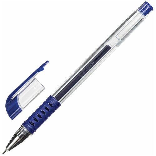 Ручка гелевая с грипом STAFF "Basic Needle" GP-679, синяя, игольчатый узел 0,5 мм, линия письма 0,35 мм, 143678