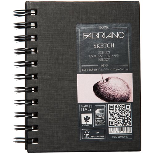 Блокнот для зарисовок Fabriano Sketch Book 110г/м2 10.5*14.8см мелкозернистая 80л спираль по длинной стороне