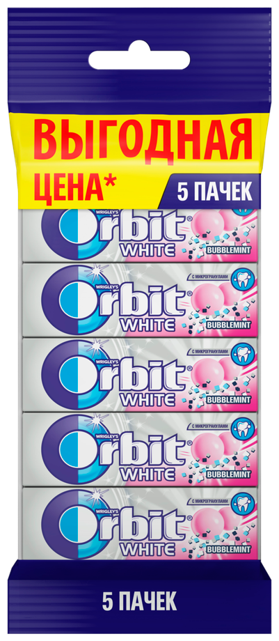 Orbit Белоснежн Bubblemint жеват резинка 5 пачек по 13,6 г - фотография № 2