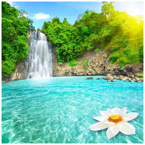 Фотообои Уютная стена Цветок лотоса в водопаде Вьетнама 270х270 см Виниловые Бесшовные (единым полотном)