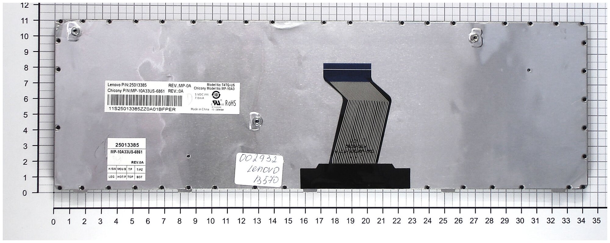 Клавиатура для ноутбука Lenovo NSK-B5ASW черная с черной рамкой ножка крепежа в отдалении от шлейфа