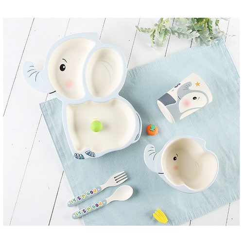 фото Набор детской посуды из бамбука 5 предметов "слоник" shall