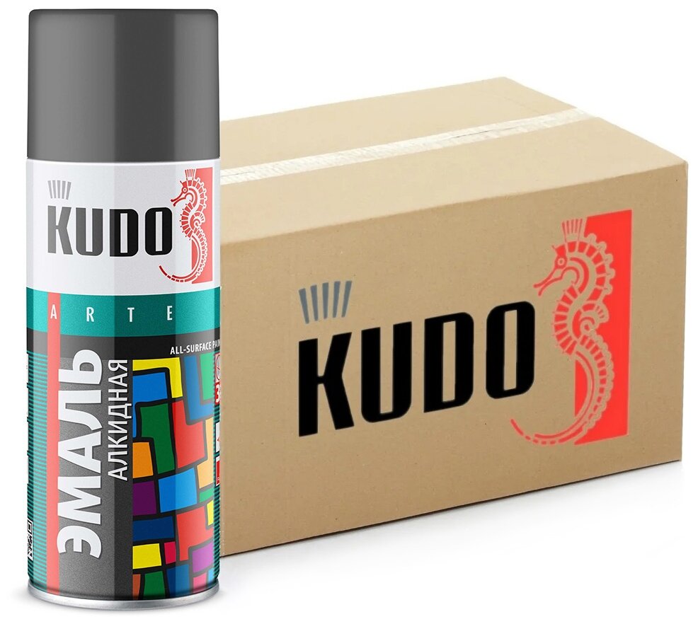 Краска универсальная KUDO, темно-серый, аэрозоль, 520 мл, комплект 12 шт.