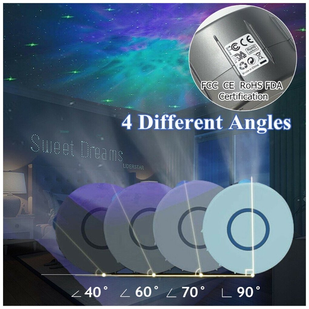 Вращающийся проектор ночного звездного неба для дома бара вечеринки 7 режимов - серый