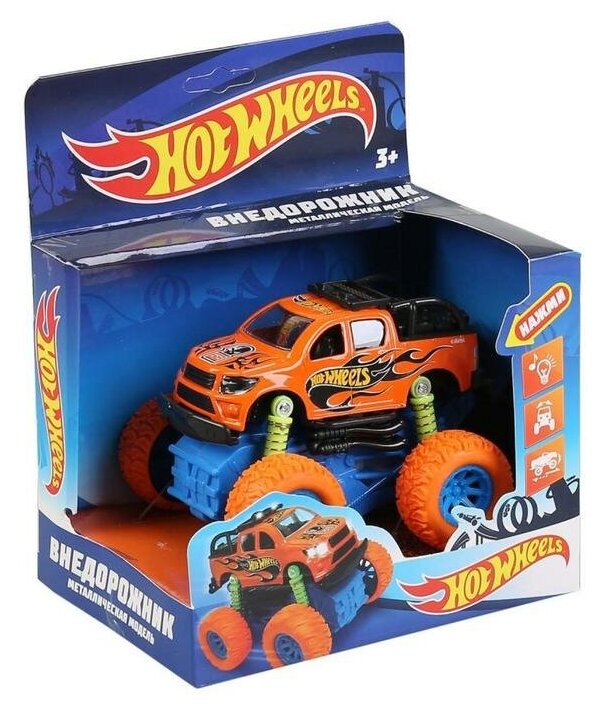 Машина металл "Hot wheels внедорожник" 12 см, инерц, подвеска, свет-звук 1806A114-R1 6492344