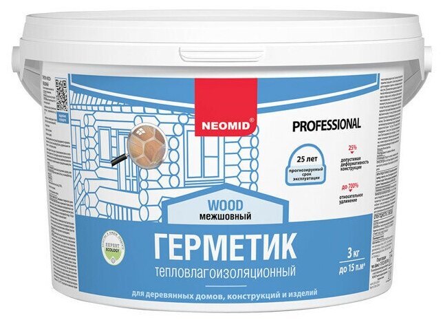 NEOMID PROFESSIONAL WOOD герметик тепловлагоизоляционный межшовный белый (3кг)