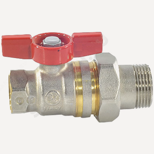 Изображение товара Кран шаровой Giacomini полнопроходной DADO с отводом 3/4"x3/4" Н-В компактная модель, с красной дроссельной рукояткой, никелированный