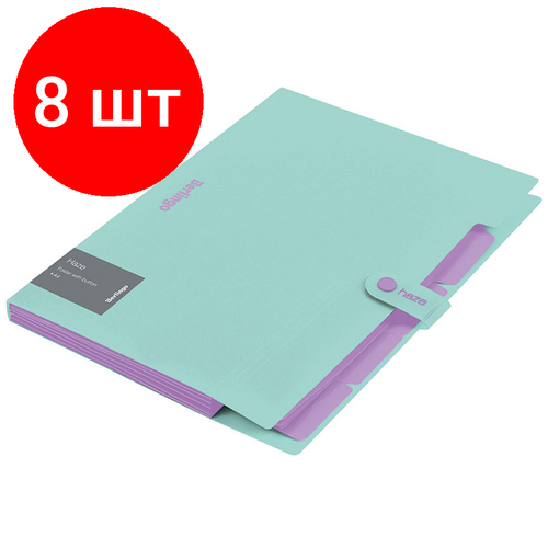Комплект 8 шт, Папка 5 отделений Berlingo Haze, А4, 600мкм, на кнопке, мятная, софт-тач папка на резинке berlingo haze а4 пластик 600мкм сиреневая софт тач 4 шт