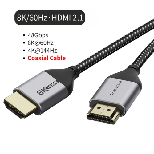 Кабель CABLETIME HDMI 2,1 48Gbps 8K@60Hz 4K@120Hz для ПК, ноутбука, телевизора, Смарт ТВ кабель choetech hdmi 8k 60hz 48gbps в нейлоновой оплетке 2 м xhh01 bk