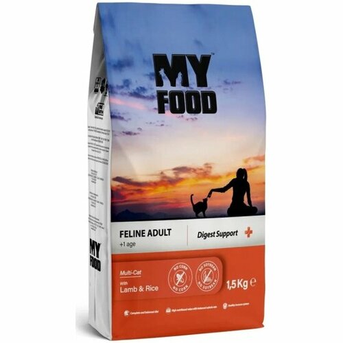 Корм сухой Myfood Feline Adult Multi-Cat полнорационный для кошек с ягненком и рисом, 1,5 кг