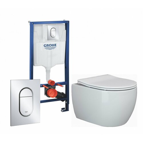 Комплект 3 в 1 инсталляция Grohe Solido 39504000 + Унитаз подвесной Ceramica Nova Play CN3001 + кнопка хром Arena Cosmopolitan