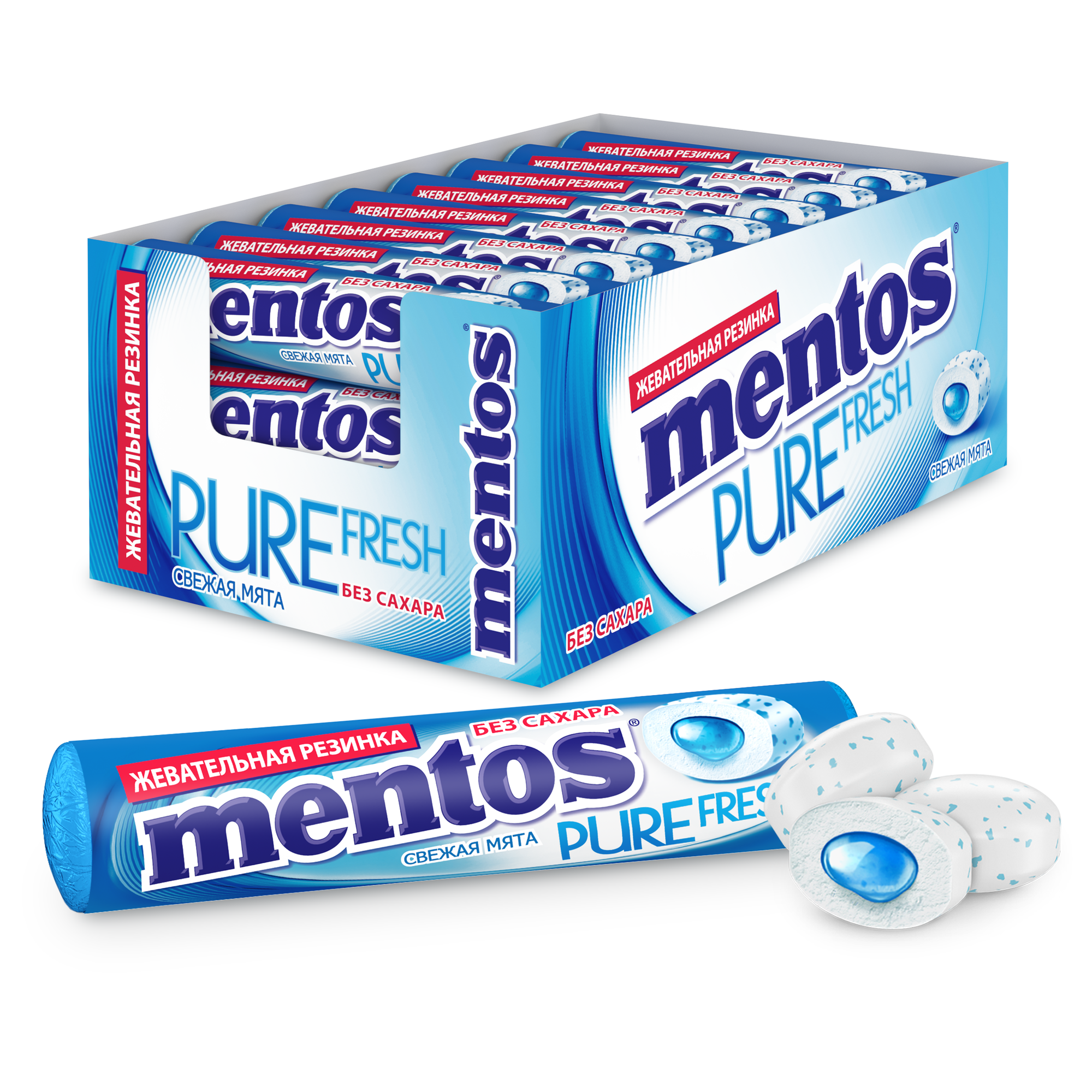 Жевательная резинка Mentos Pure Fresh вкус Свежая мята, 24 шт по 15,5 г