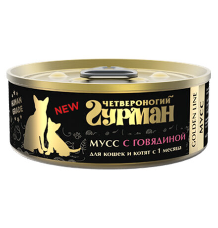 Консервы Золотая линия для кошек и Котят Мусс с Говядиной (цена за упаковку) 100г х 24шт
