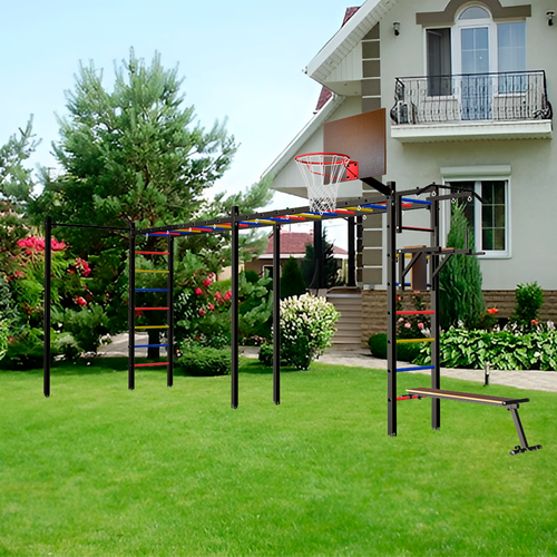 Уличная шведская стенка Sv Sport рукоход х 2 с комплектом турник прямой У50922К (ступени Разноцветные)