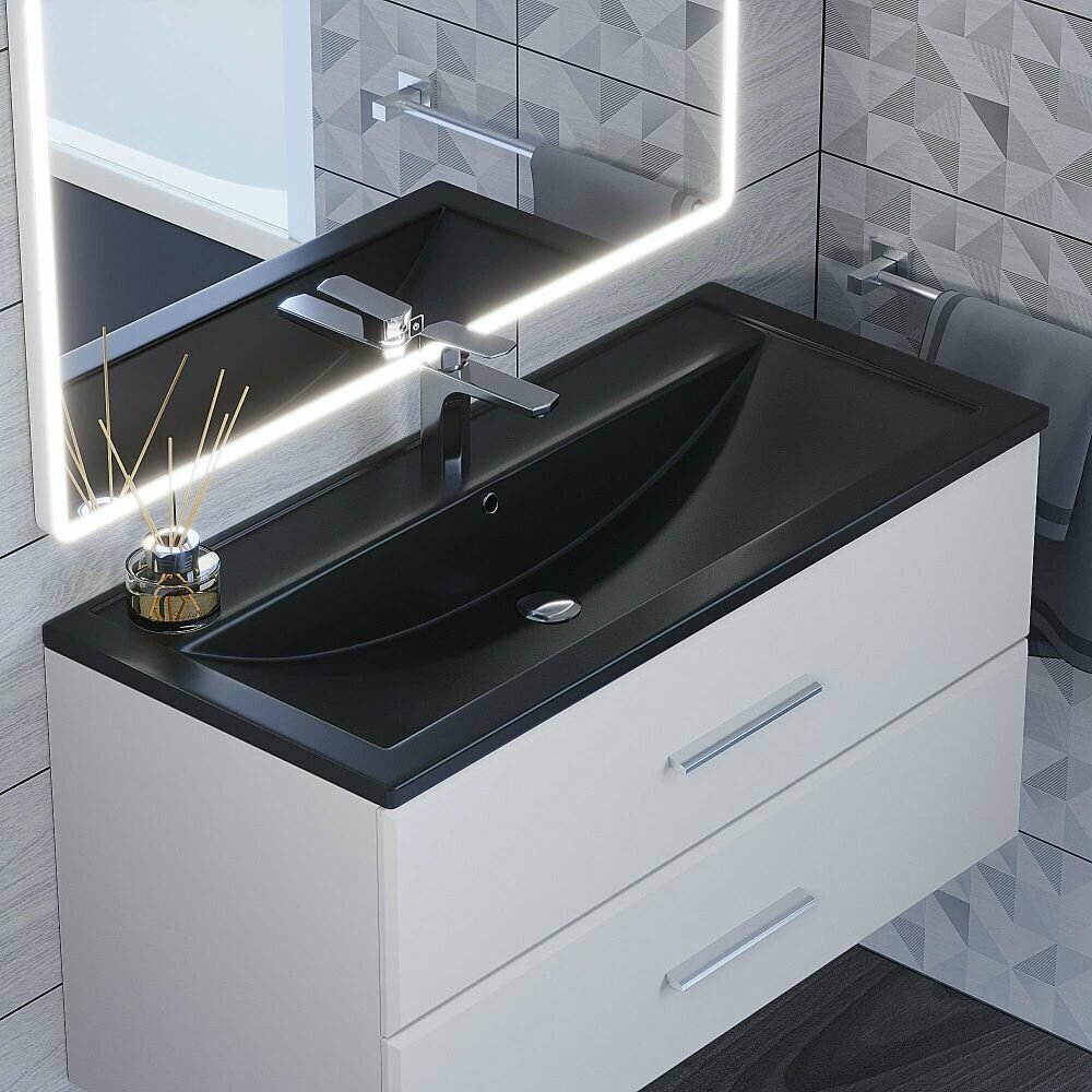 Раковина кварцевая для ванной Uperwood Foster Quartz 100х45,5х17,5 см, черная матовая, уголь
