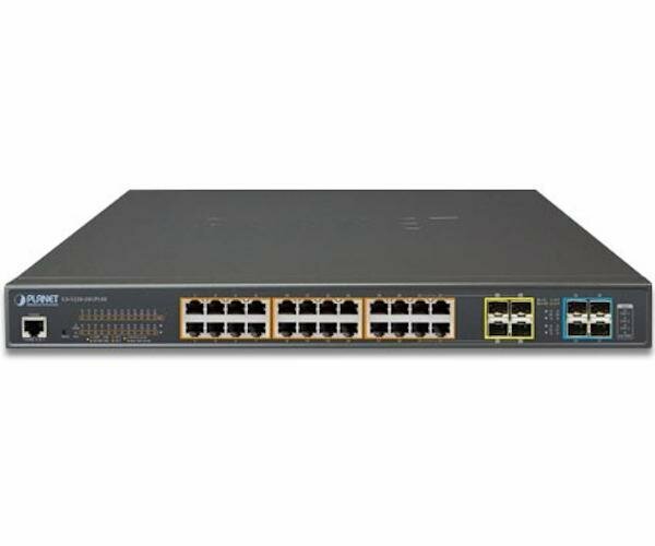 Коммутатор/ PLANET L2+/L4 24-Port 10/100/1000T 75W Ultra PoE with 4 shared SFP + 4-Port 10G SFP+ Managed Switch, with Hardware Layer3 IPv4/IPv6 Static