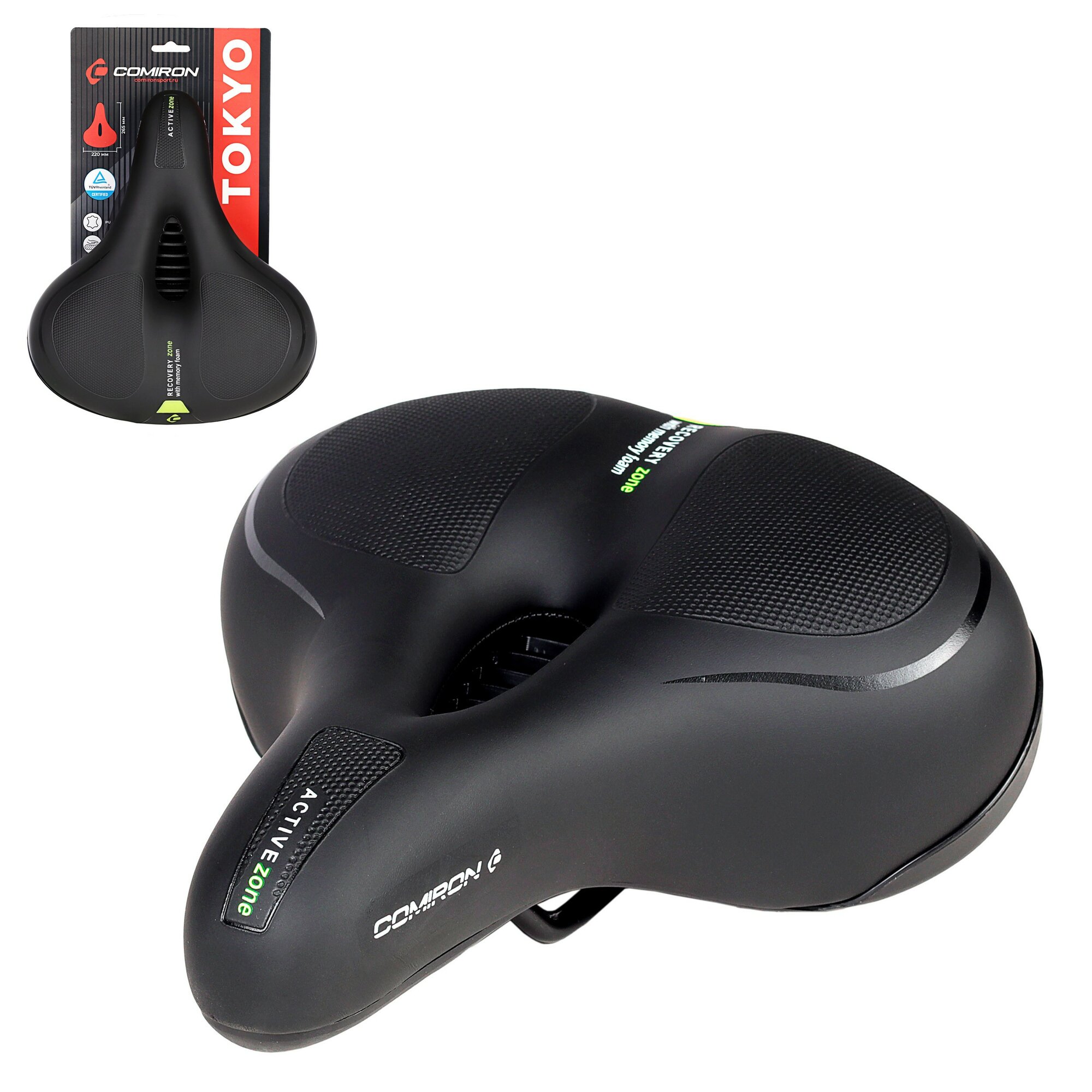 фото Седло велосипедное комфортное с функцией памяти COMIRON TOKYO 265x220. Цвет: Чёрный-Желтый