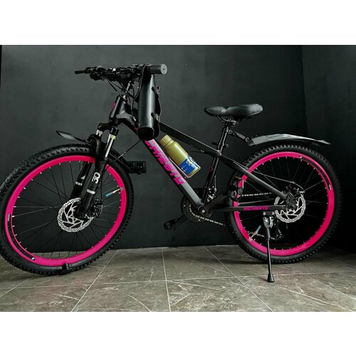 Велосипед RICHIESTO 24 Алюминиевая рама 14 Горный Для детей и подростков Спортивный Универсальный черно-розовый 23990₽