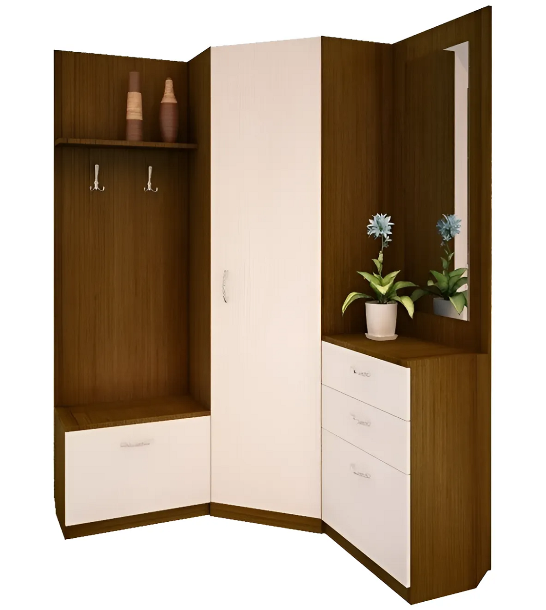 фото Прихожая угловая Антре-11 с зеркалом, дуб молочный и ноче экко