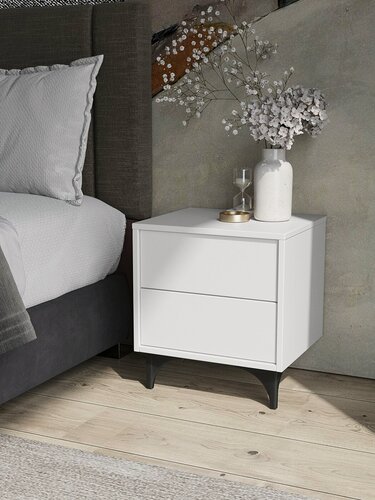 Изображение товара Тумба прикроватная белая подвесная на ножках, ящики push-to-open, 42х36х35 см