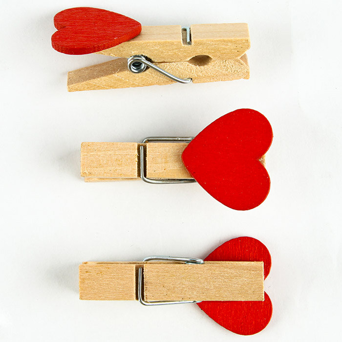 Прищепки декоративные для фото деревянные мини Сердечки 10шт/уп маленькие для декора