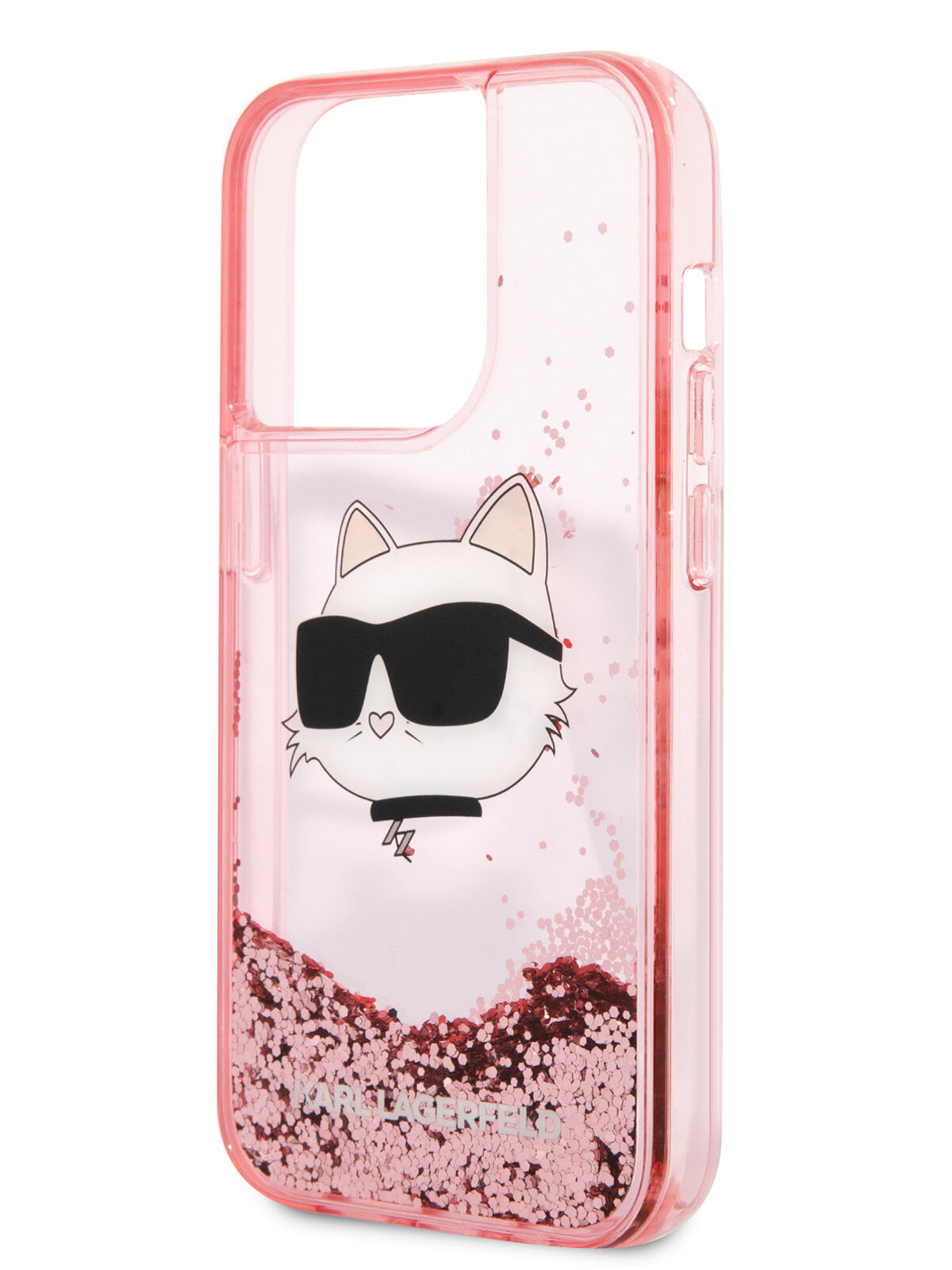 Lagerfeld для iPhone 15 Pro чехол Liquid Glitter NFT Choupette head Hard Pink