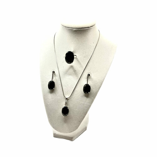 Комплект бижутерии: кольцо, колье, серьги, кристаллы Swarovski, размер кольца 17, черный