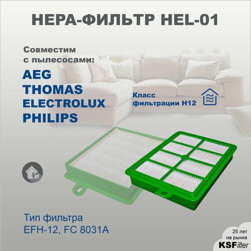 HEPA фильтр для пылесосов AEG THOMAS BORK ELECTROLUX PHILIPS тип EFH-12 FC 8031 349₽