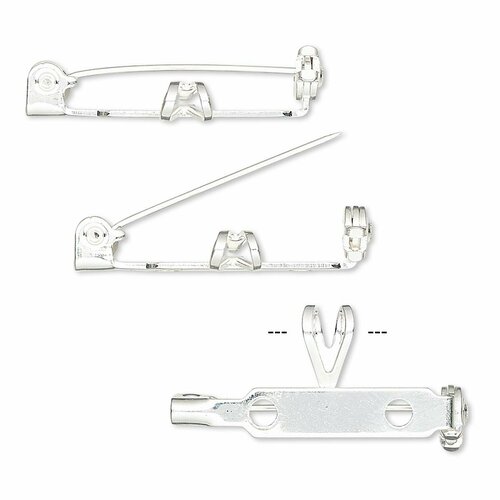 Основа для броши или кулона, 26*12мм, с фиксатором, посеребренная,