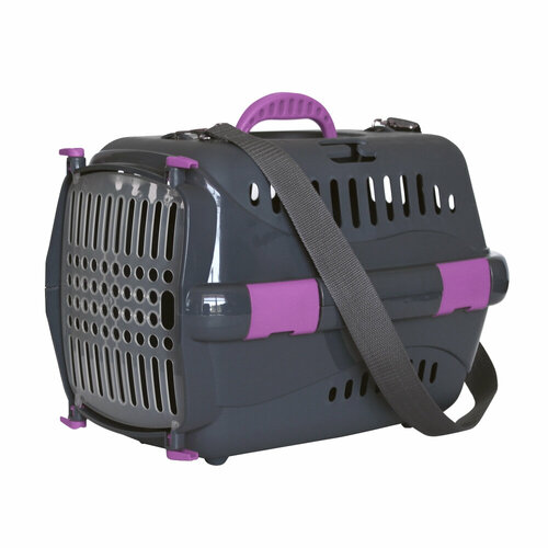 Пластиковая клиппер-переноска для кошек и собак ZOOSET, 42х29х29,5 см, с плечевым ремнем, серая/сиреневая