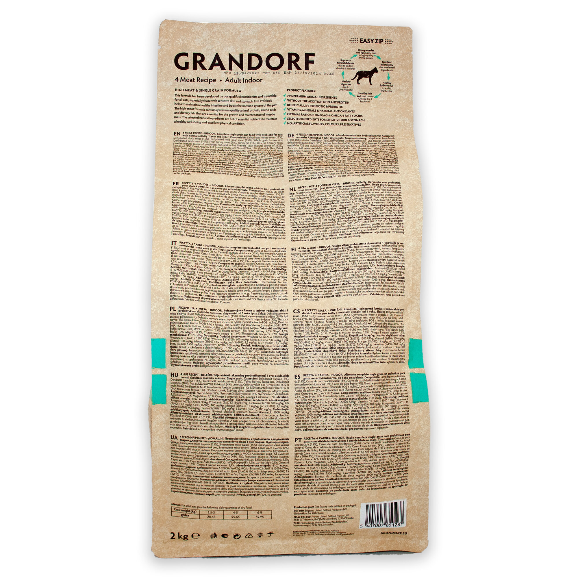 Сухой корм Grandorf 4 мяса: утка, кабан, ягненок и индейка для кошек, 2 кг — фото 1